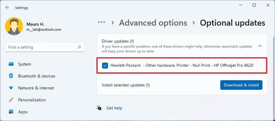 optional update or driverرا انتخاب نمایید.
